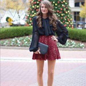 Burgundy/ Maroon Midi Skirt With Tulle Roses.